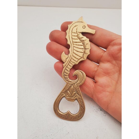 Seahorse bottle opener cap opener brass bottle opener metal figure mid century - Picture 10 of 10